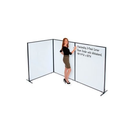 Global Equipment Interion Freestanding 3-Panel Corner Room Divider with Whiteboard, 48-1/4"W x 60"H 695169B